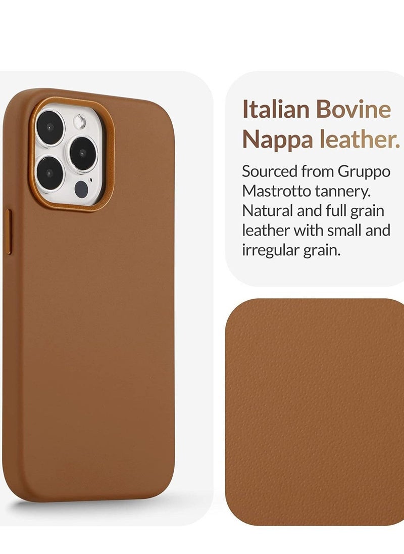 ELTRAZONE (for iPhone 14 Pro Max) - European Nappa Leather Case - Smoothen and Soften Over Time - Compatible with Magsafe - Saddle Brown - Image 3