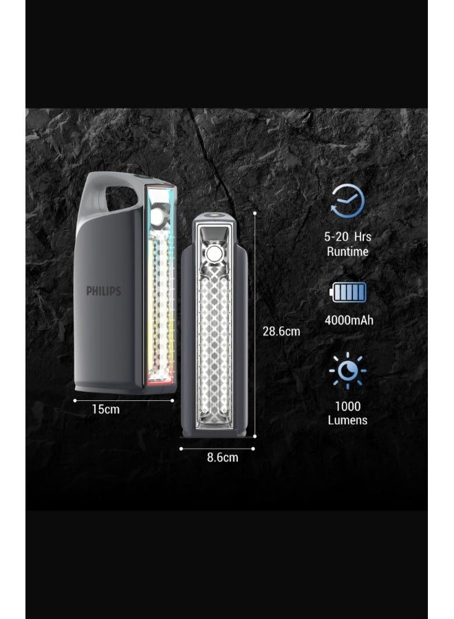 Philips Rechargeable LED Emergency Lantern with RGB Ambient Light | 1000 Lumens Portable Light | 4000mAh Battery | USB‑C Charging | Multi‑Function Camping & Power Cut Light SFL3402/56 grey - Image 2