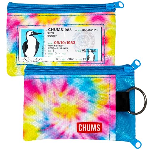 Chums Surfshorts Wallet - Lightweight Slim Wallet with RFID Blocking Card & Clear ID Window - Zippered, Water Resistant w/Key Ring (Pink/Blue Swirl) - Image 1