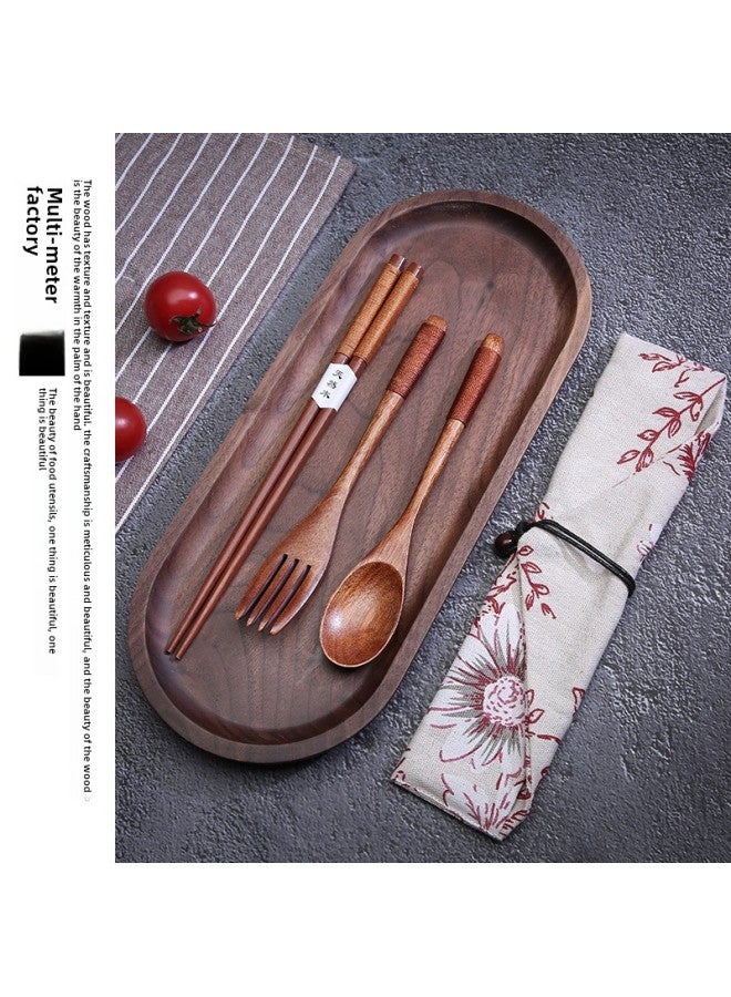 Japanese Style Creative Portable Spoon And Chopsticks Fork Three-piece Set Of Internet Popular Western-style Gift Tableware Wooden Spoon Wound Chopsticks-Specifications:23.5 Lotus Wood Chopsticks +19*4 Spoon Fork + ]  - Image 2