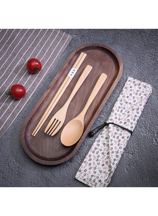 Japanese Style Creative Portable Spoon And Chopsticks Fork Three-piece Set Of Internet Popular Western-style Gift Tableware Wooden Spoon Wound Chopsticks-Specifications:23.5 Lotus Wood Chopsticks +19*4 Spoon Fork + ]  - Image 3