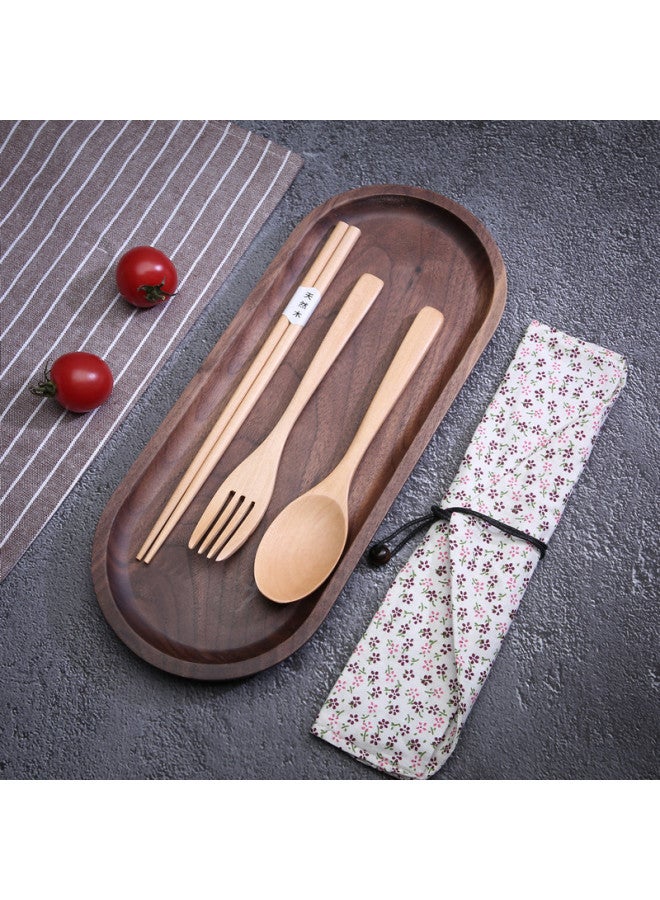 Japanese Style Creative Portable Spoon And Chopsticks Fork Three-piece Set Of Internet Popular Western-style Gift Tableware Wooden Spoon Wound Chopsticks-Specifications:23.5 Lotus Wood Chopsticks +19*4 Spoon Fork + ]  - Image 1