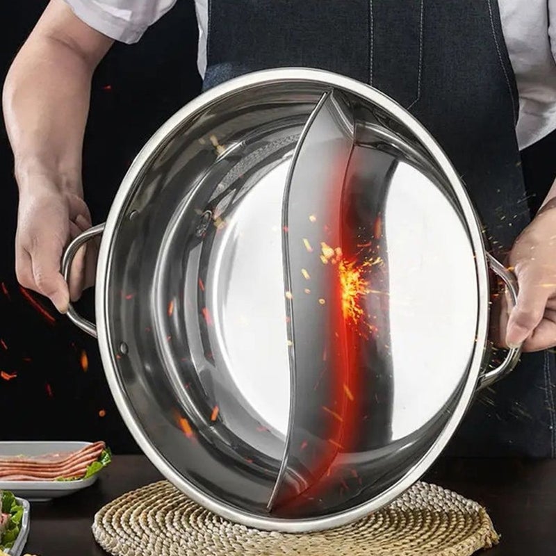 11.02 Inch Twin Divided Stainless Steel Hot Pot For Induction Cooker And Gas Stove - Image 1