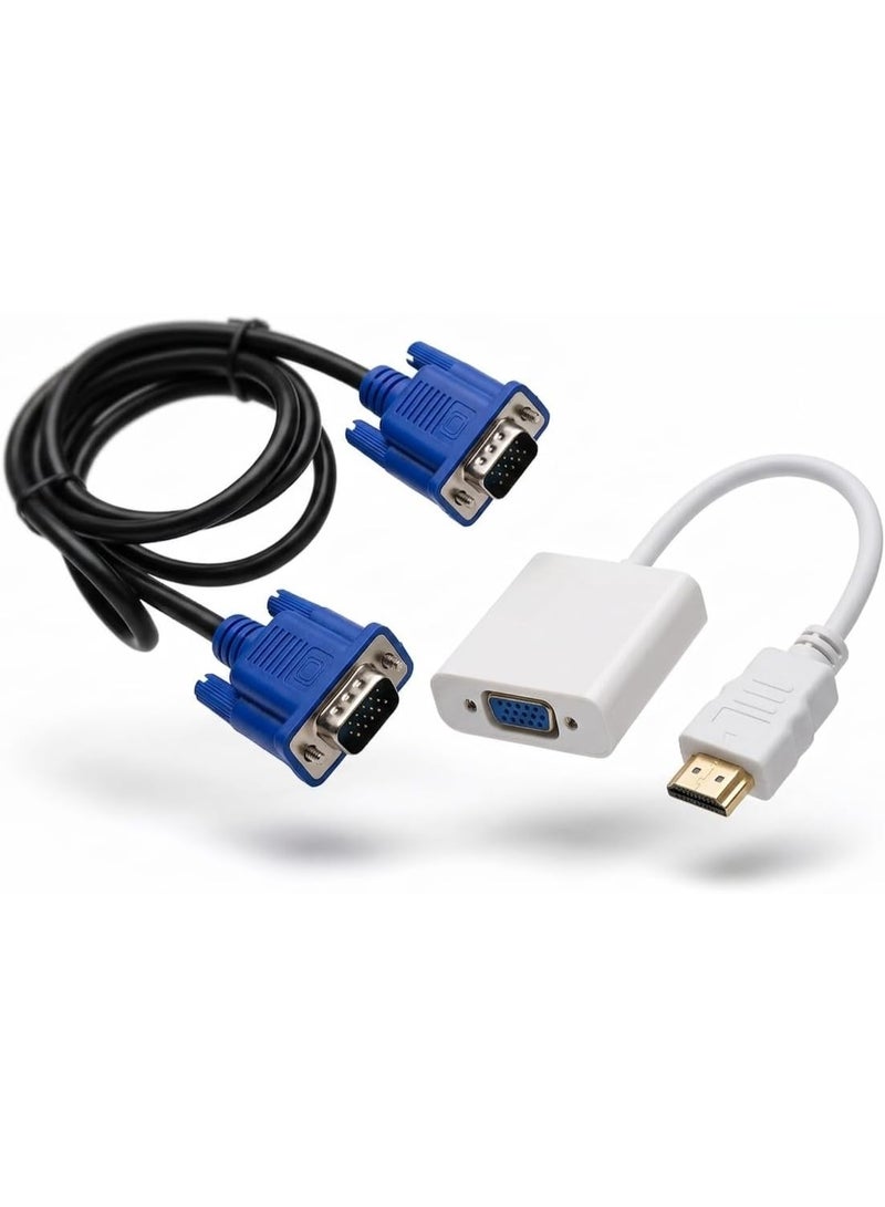 2 Pack 1.5M VGA Cable with HDMI to VGA Converter Connector for Computer Laptop Receiver Monitor TV - Image 1