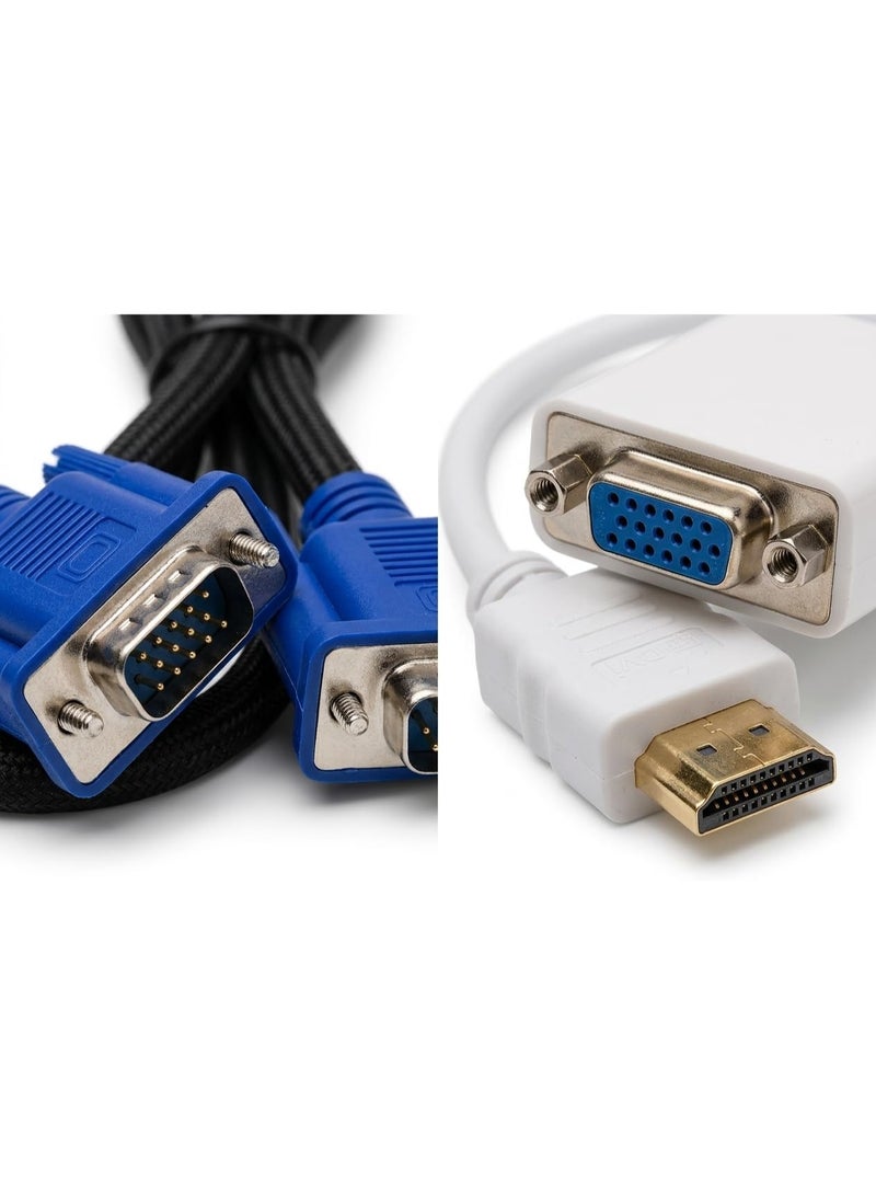2 Pack 1.5M VGA Cable with HDMI to VGA Converter Connector for Computer Laptop Receiver Monitor TV - Image 2