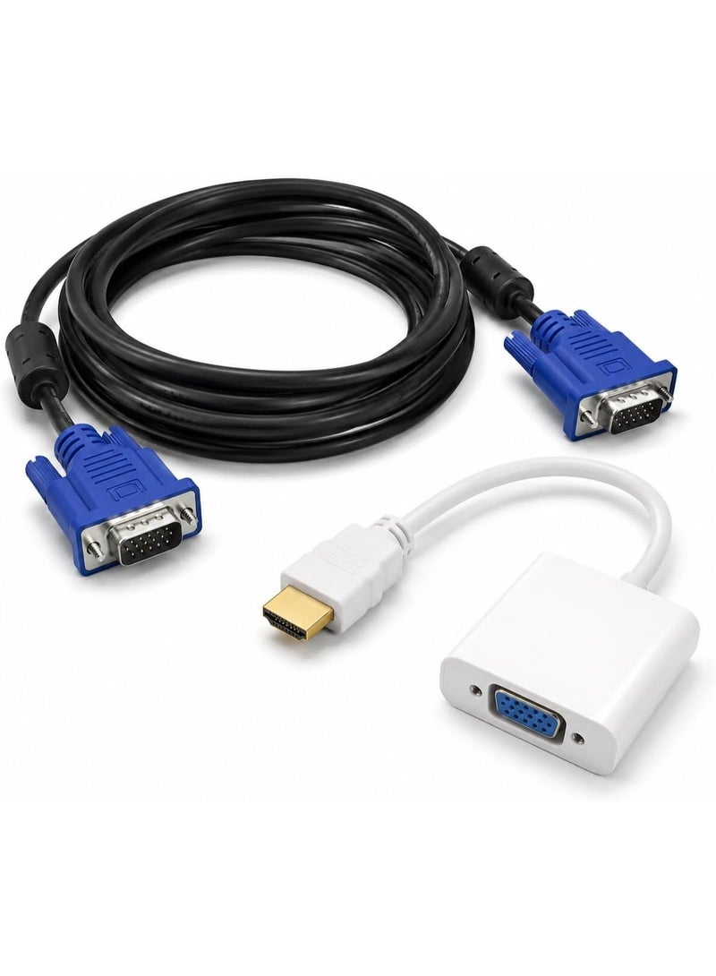 2 Pack 1.5M VGA Cable with HDMI to VGA Converter Connector for Computer Laptop Receiver Monitor TV - Image 3