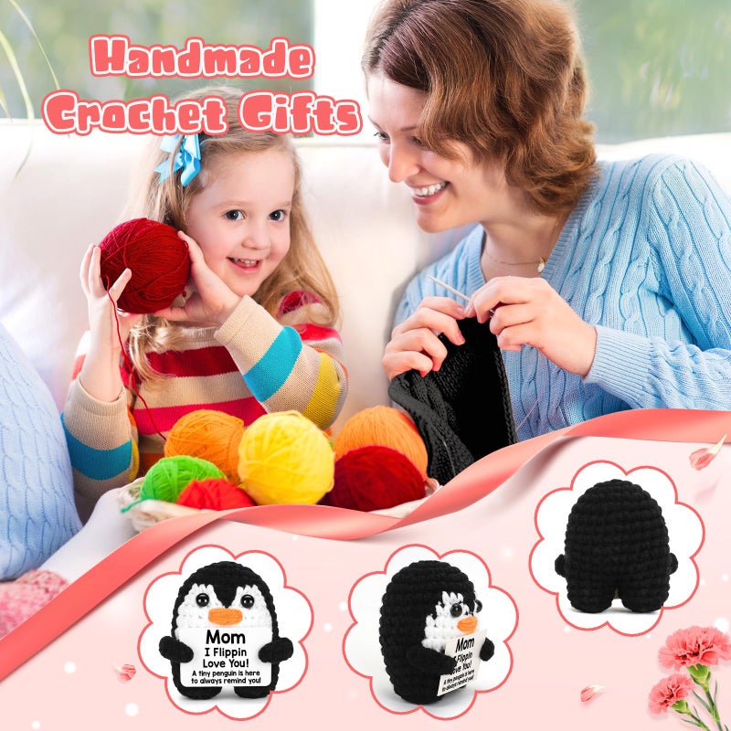 CryCarrot Birthday Gifts for Mom from Daughter Son, Handmade Crochet Mini Penguin Mom Gifts for Easter Birthday Motherâ€˜s Day Mama Mother in Law Bonus Step, Funny I Love You Moms Mothers Day Small Cute Decor - Image 3