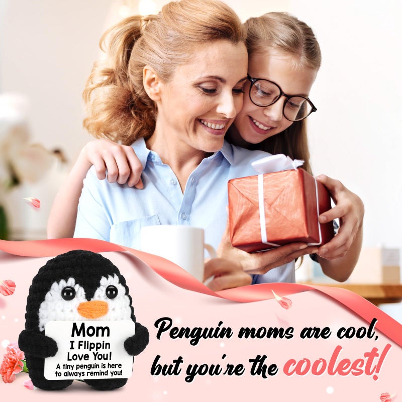 CryCarrot Birthday Gifts for Mom from Daughter Son, Handmade Crochet Mini Penguin Mom Gifts for Easter Birthday Motherâ€˜s Day Mama Mother in Law Bonus Step, Funny I Love You Moms Mothers Day Small Cute Decor - Image 4