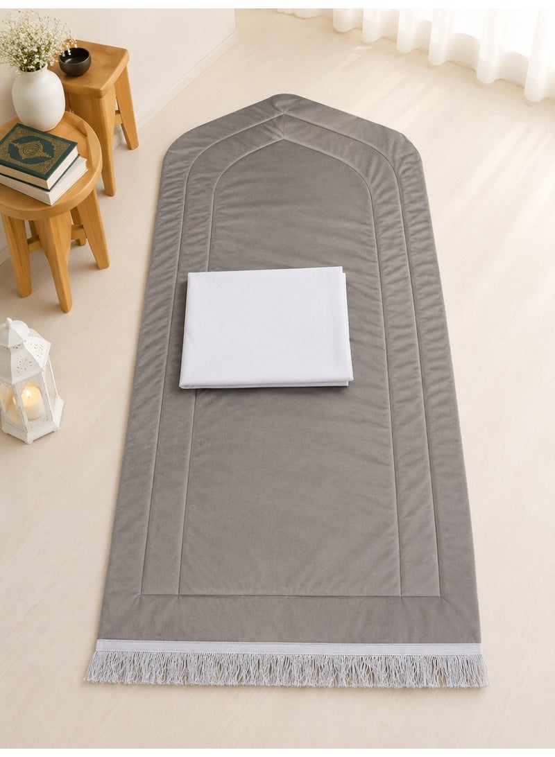 Padded prayer mat set with open prayer sheet
