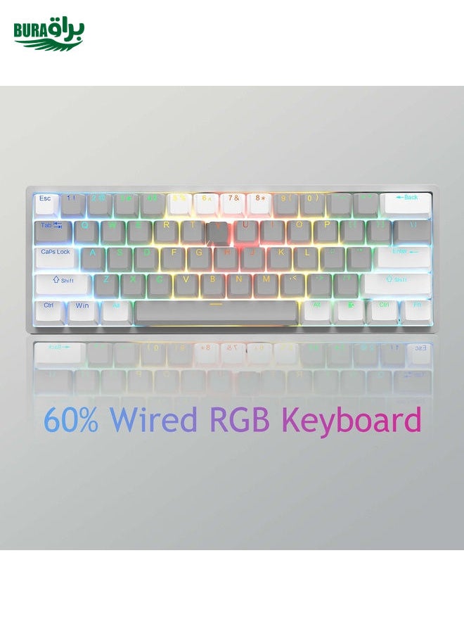 AULA F3261 Type-C Wired Hot Swappable 61 Keys RGB Mechanical Keyboard(White Grey Green Shaft)
