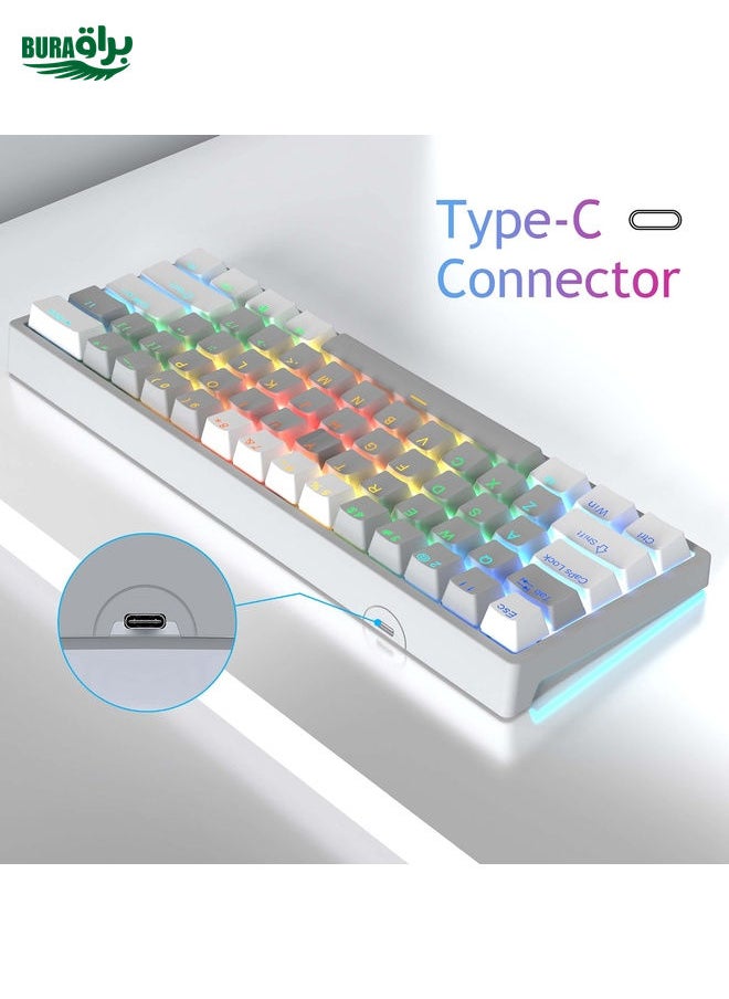 AULA F3261 Type-C Wired Hot Swappable 61 Keys RGB Mechanical Keyboard(White Grey Green Shaft)