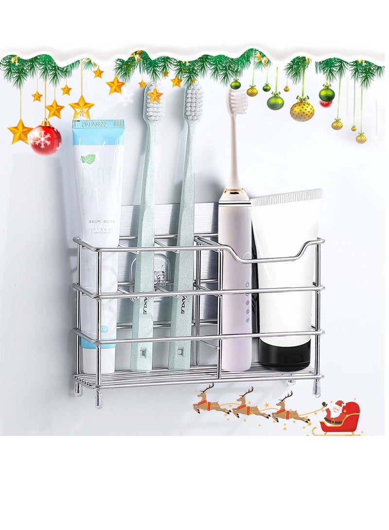 SYOSI Toothbrush Holder High Capacity Stainless Steel Toothbrush Holder with 7 Slots Durable and Easy to Install No Punching Required Stand Rack for Toothpaste Facial Cleanser Comb Razor Silver  - Image 1
