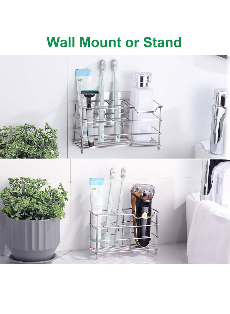 SYOSI Toothbrush Holder High Capacity Stainless Steel Toothbrush Holder with 7 Slots Durable and Easy to Install No Punching Required Stand Rack for Toothpaste Facial Cleanser Comb Razor Silver  - Image 2