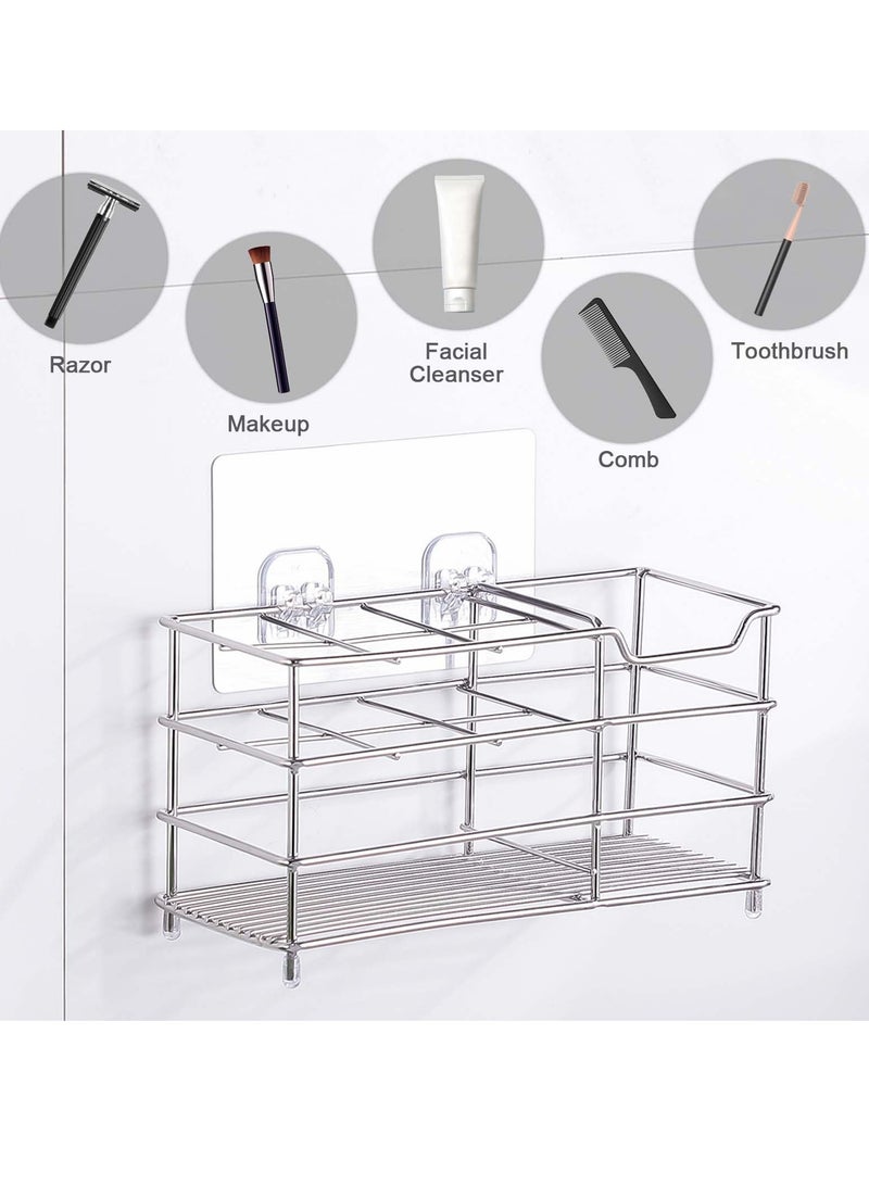 SYOSI Toothbrush Holder High Capacity Stainless Steel Toothbrush Holder with 7 Slots Durable and Easy to Install No Punching Required Stand Rack for Toothpaste Facial Cleanser Comb Razor Silver  - Image 4