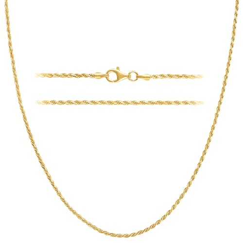 KISPER Solid 18K Gold Over 925 Sterling Silver Italian Diamond-Cut 1.5mm Braided Rope Chain Necklace - for Men & Women with Lobster Clasp - Made in Italy, 18" - Image 1