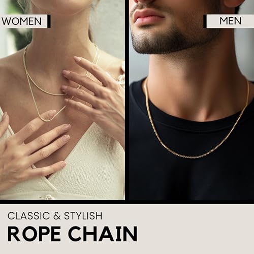 KISPER Solid 18K Gold Over 925 Sterling Silver Italian Diamond-Cut 1.5mm Braided Rope Chain Necklace - for Men & Women with Lobster Clasp - Made in Italy, 18" - Image 2