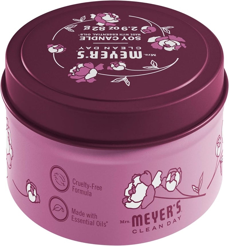 MRS. MEYER'S CLEAN DAY Soy Tin Candle, 12 Hour Burn Time, Made with Soy Wax and Essential Oils, Peony, 2.9 Oz - Image 2