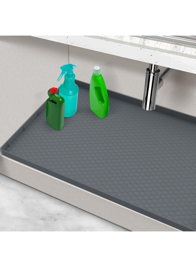 MECHEER Under Sink Mats for Kitchen Waterproof 31" x 22", Silicone Under Kitchen Sink Mats and Protectors, Under The Sink Organizer for Kitchen and Bathroom Gray - Image 1
