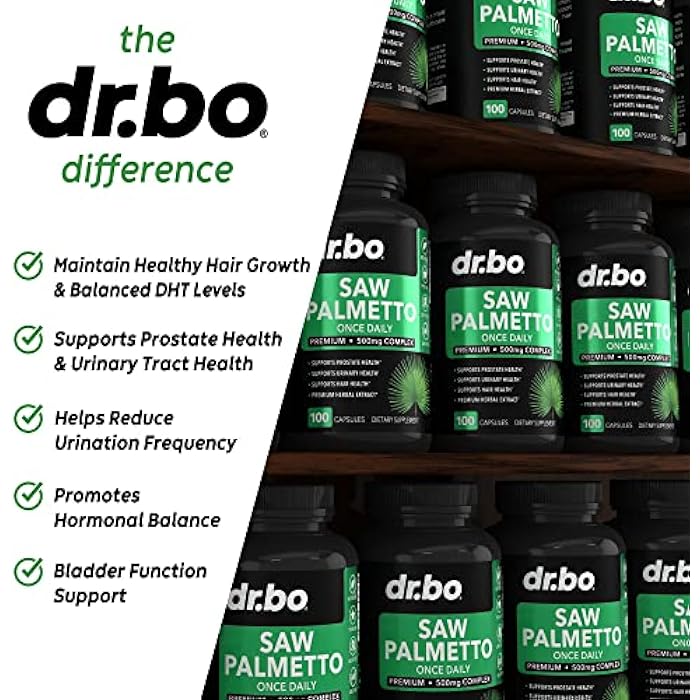 dr.bo Saw Palmetto for Men Prostate Health - Hair Growth Plus Bladder Control Supplements Complex & DHT Blocker for Women & Men - Pure Saw Palmetto Hair Loss Supplement Support Extract & Urination Pills Aid - Image 4