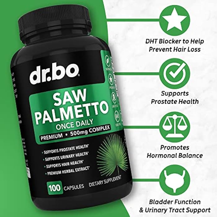 dr.bo Saw Palmetto for Men Prostate Health - Hair Growth Plus Bladder Control Supplements Complex & DHT Blocker for Women & Men - Pure Saw Palmetto Hair Loss Supplement Support Extract & Urination Pills Aid - Image 2