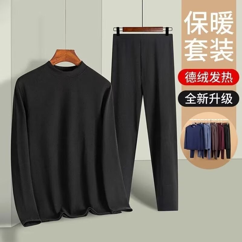 Factory Double-Sided Velvet Semi-High Collar Thermal Underwear Suit Constant Temperature Warm Autumn Pants Heating Bottoming Shirt - Image 2