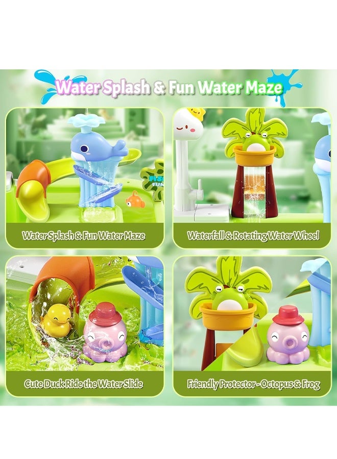 حوض ألعاب للأطفال، حوض ألعاب بمياه جارية، حوض ألعاب متغير اللون مع صنبور كهربائي مطور ومضخة مياه، حوض مطبخ تظاهري ولعبة مياه صيفية للأولاد والبنات، أخضر - Image 4