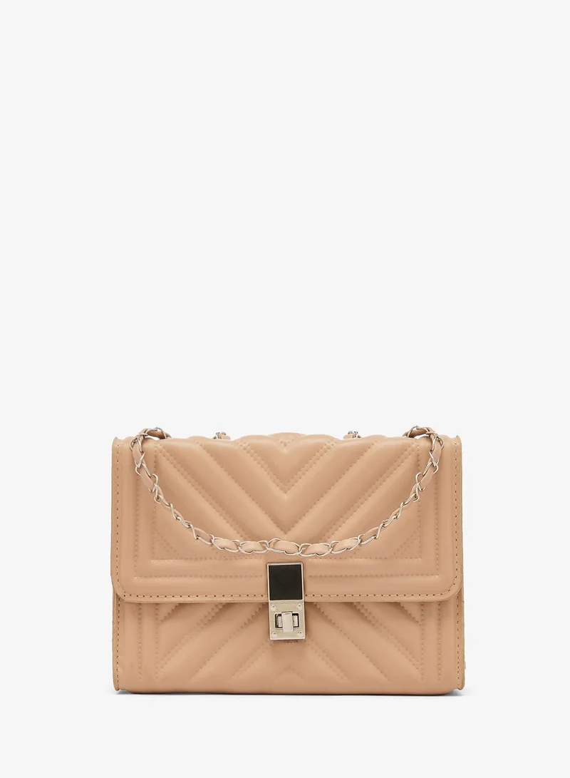Ella Beige Quilted Crossbody With Silver Accent