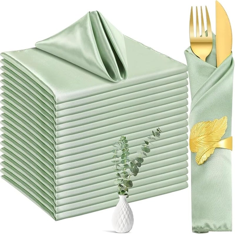 مناديل قماش من الساتان الأخضر المريمية 100 قطعة 30x30 سم قابلة للغسل لحفلات الزفاف والعشاء - Image 1