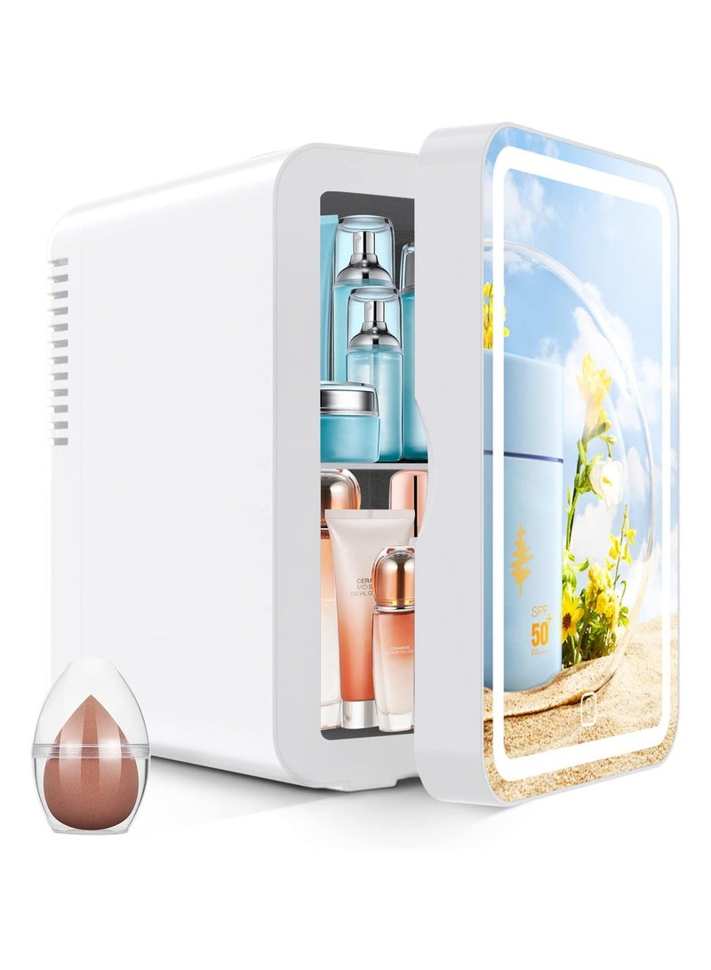 PRIMO PLUS Mini Makeup Fridge, 8L Portable Cosmetic Refrigerator, Glass Panel And Led Lighting, Cooler/Warmer Freezer, Used for Beauty Skin Care in Home, Car - Image 1
