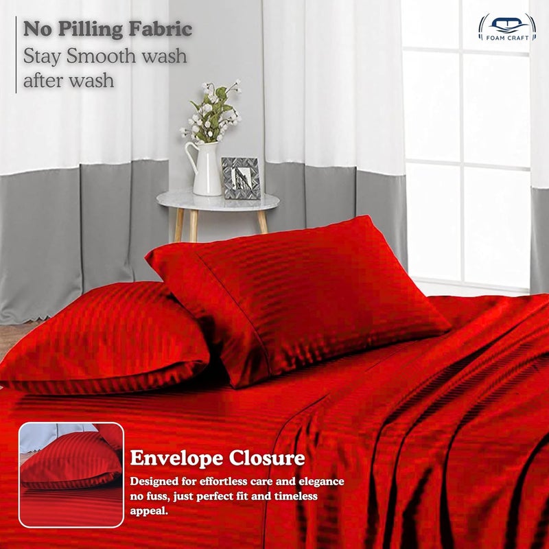FOAM CRAFT Hotel Quality 6-Piece Stripe Bed Sheet Set - Red, Queen - Image 4