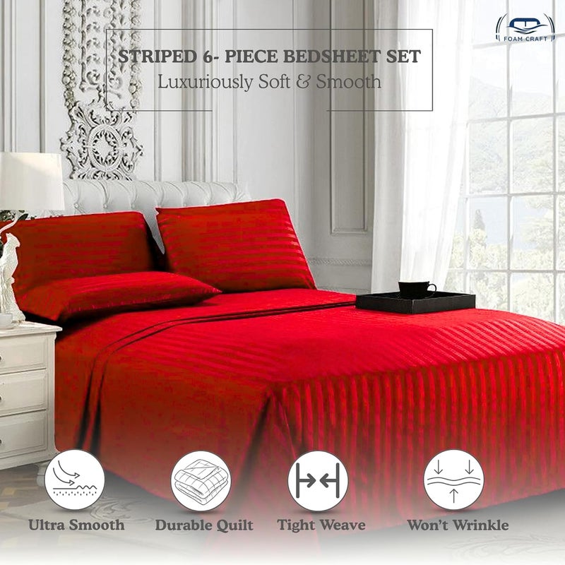 FOAM CRAFT Hotel Quality 6-Piece Stripe Bed Sheet Set - Red, Queen - Image 3