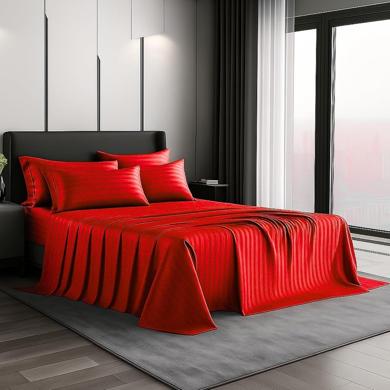 FOAM CRAFT Hotel Quality 6-Piece Stripe Bed Sheet Set - Red, Queen - Image 1