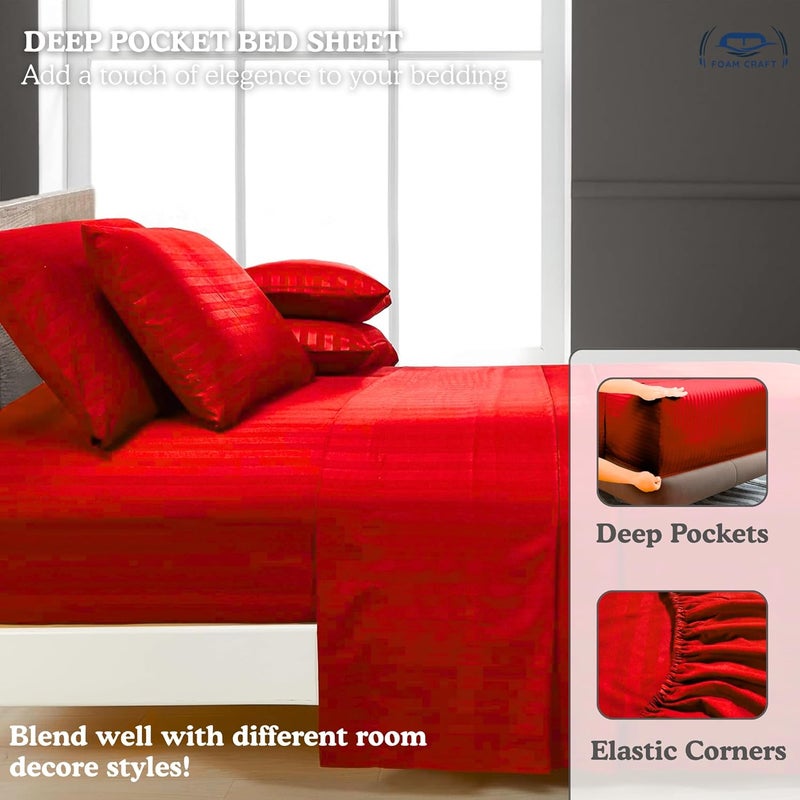 FOAM CRAFT Hotel Quality 6-Piece Stripe Bed Sheet Set - Red, Queen - Image 5