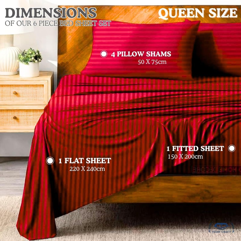 FOAM CRAFT Hotel Quality 6-Piece Stripe Bed Sheet Set - Red, Queen - Image 2