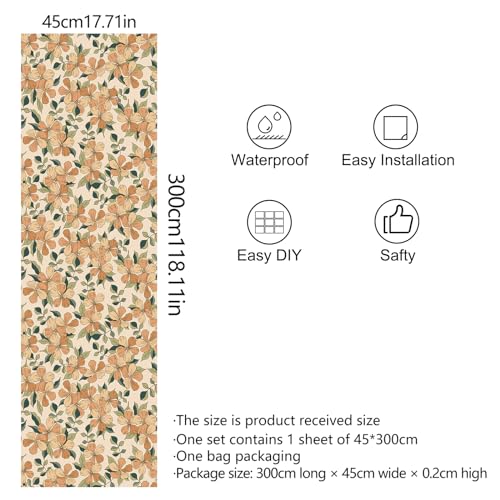 CIEMODA Peel and Stick Wallpaper Vintage Yellow Floral Thick Self Sticking Adhesive Wall Paper for Home Bedroom Kitchen Countertop Walls Cabinets Shelves Dresser Drawer Liner Furniture Decal 1772Wx 118L - Image 3