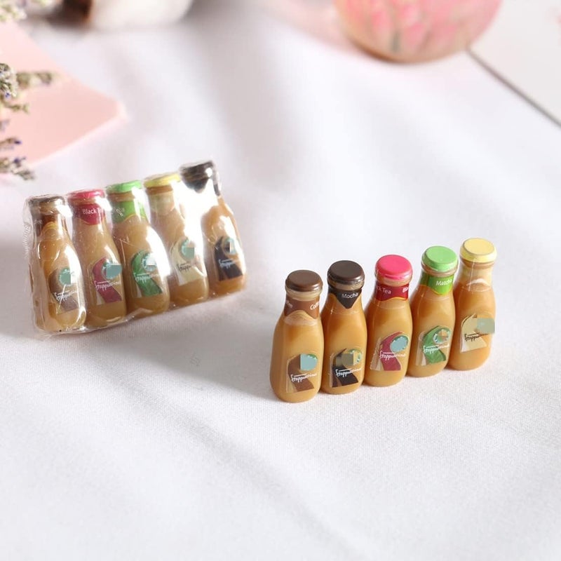 SXFSE Dollhouse Decoration Accessories, 1:12 Dollhouse Ornament 5 Pcs Mini Bottled Coffee Drink Set - Image 3