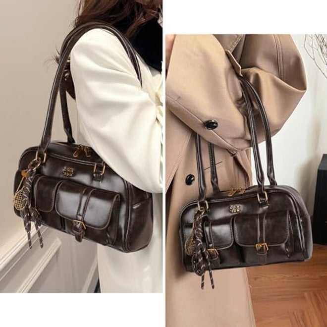 HICARRY Women's Retro Shoulder Bag with Multiple Pockets - Y2K Trendy Underarm Purse, Faux Leather Satchel - Image 4