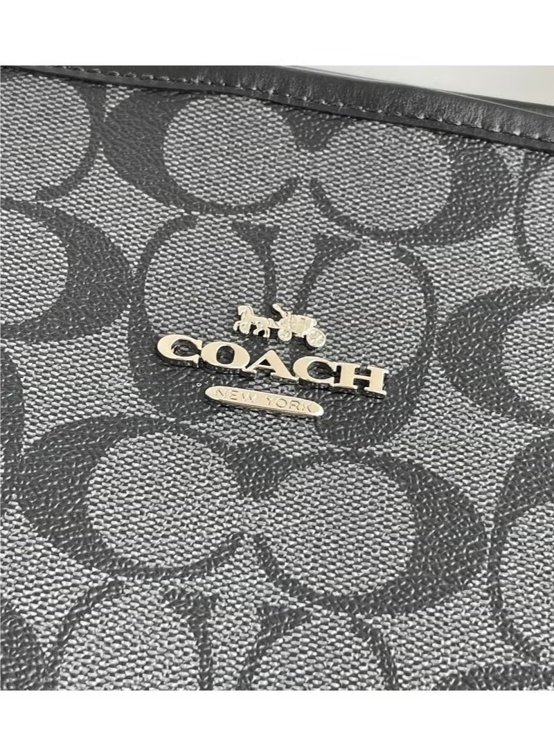 coachoutlet Coach City Tote Bag In Black Leather, Women's Cross Body Bag, Women's Hand Bag, Women's Shoulder Bag, Women's Travel Bag，Black/Grey - Image 4