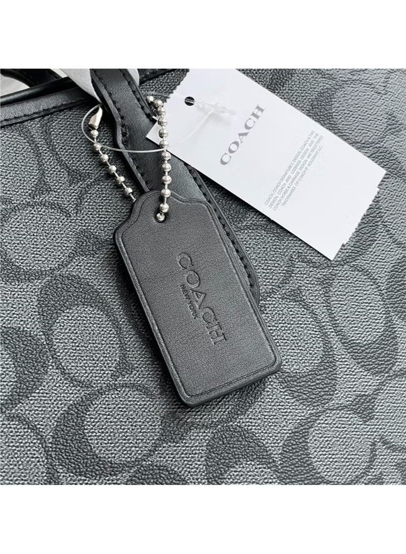 coachoutlet Coach City Tote Bag In Black Leather, Women's Cross Body Bag, Women's Hand Bag, Women's Shoulder Bag, Women's Travel Bag，Black/Grey - Image 3