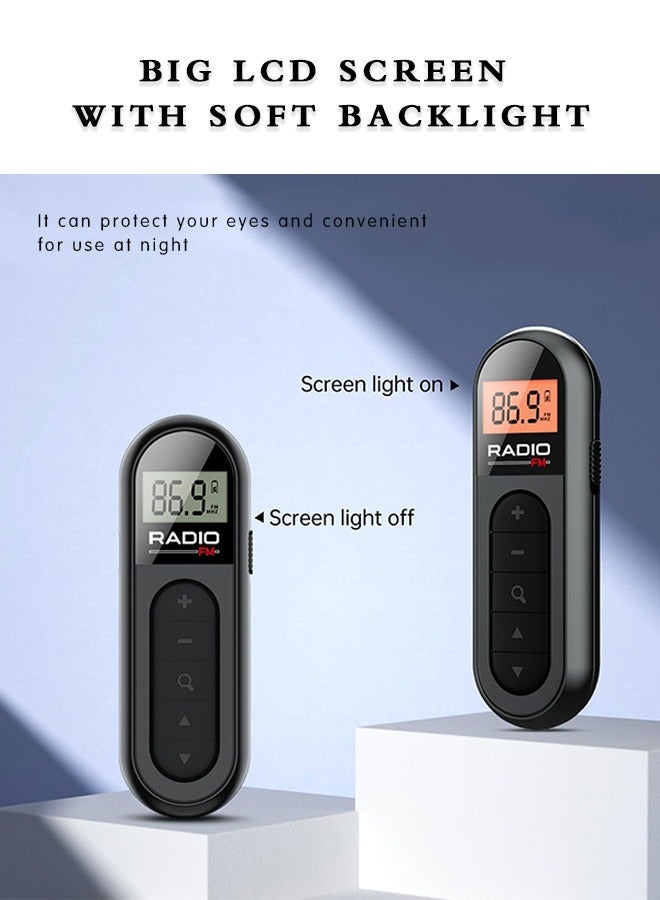 RADIO FM Portable Radio, Rechargeable Pocket Radio with Best Reception Digital Tuning, LCD Screen,Belt Clip, Stereo Sound Earphone Jack for Gym, Jogging, Walking, Camping  - Image 3
