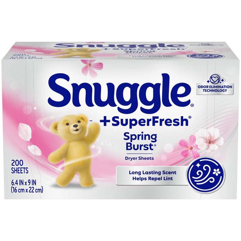 Snuggle Plus SuperFresh Dryer Sheets with Static Control and Odor Eliminating Technology, Spring Burst, 200 Count - Image 1