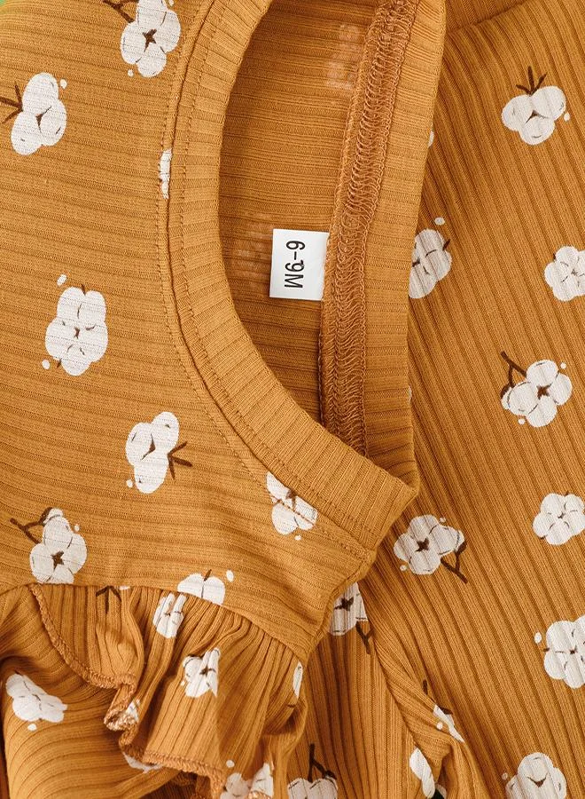 بيبي كلو Golden Yellow Floral Outfit with Ruffles