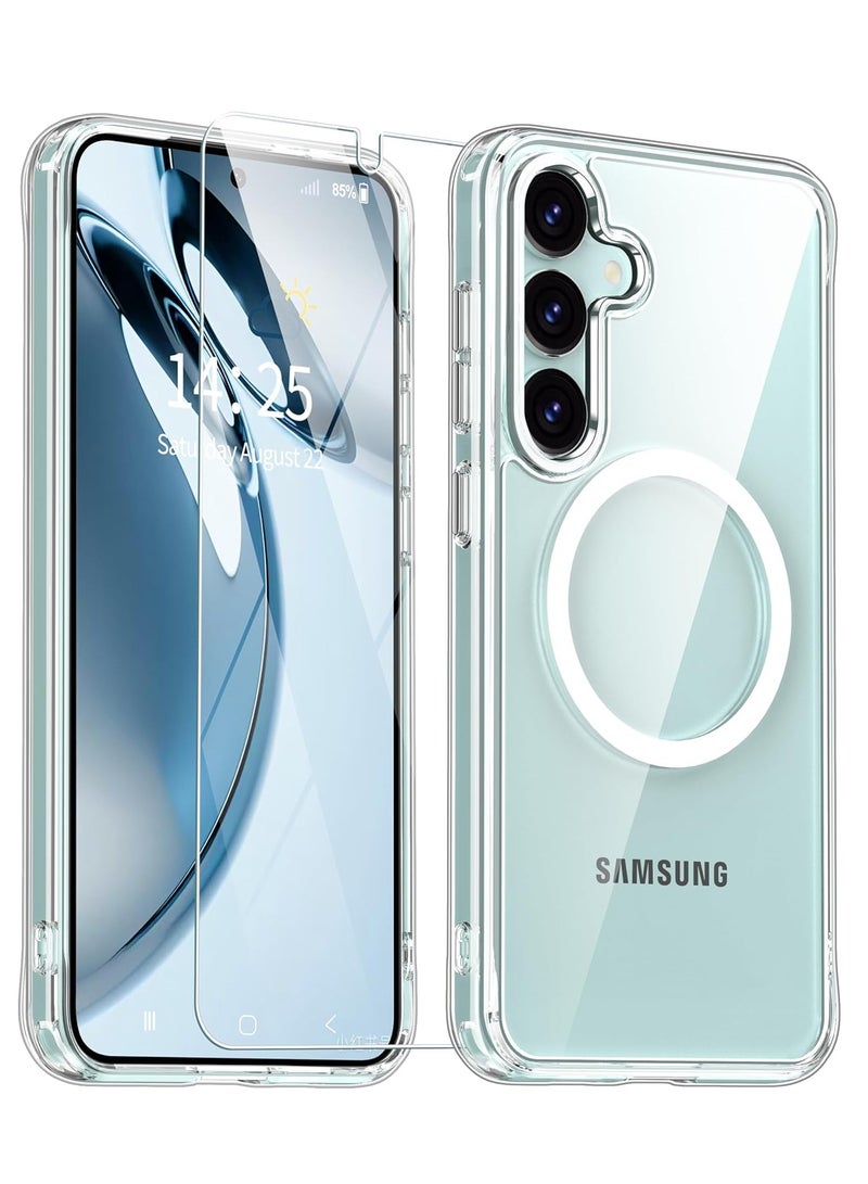 MIGOFAST Samsung Galaxy S25 Plus Case S25 Plus Case Anti Yellowing with 1 Pcs Tempered Glass Screen Protector Magnetic Case for S25 Plus Clear