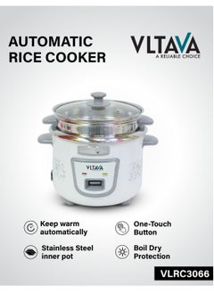 VLTAVA Stainless Steel Rice Cooker 1.5Ltr, Automatic Cooking, Cool Touch Body, One Touch Button, 500W / VLRC3066 White  - Image 4
