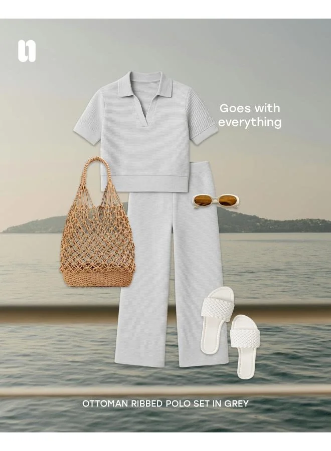 نسيسيرا Grey Ottoman Rib Polo Set