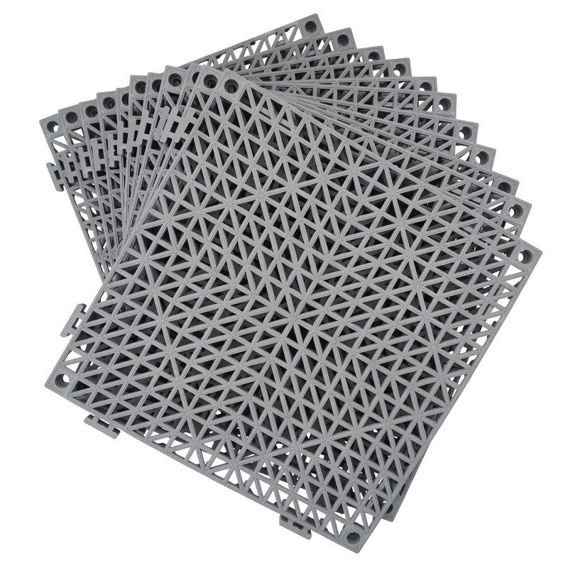 Jaderlu 12 Pack Modular Interlocking Cushion 116 x 116 Rubber Mat Floor Tile Mats Drain Pool Patio Balcony Yard Pet Area Washer PadGray