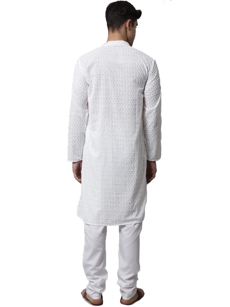 Jompers Men White Embroidered Kurta with Churidar (White, L) - Image 2