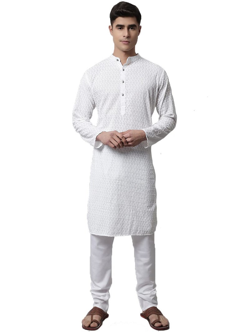 Jompers Men White Embroidered Kurta with Churidar (White, L) - Image 5