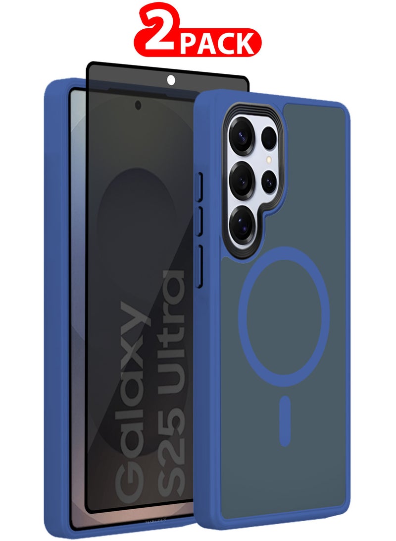 CATANES (for Samsung Galaxy S25 Ultra) 2Packs, Magnetic Slim Protective Case Wireless Charging Support with Shock Proof Privacy Screen Protector - Dark Blue - Image 1