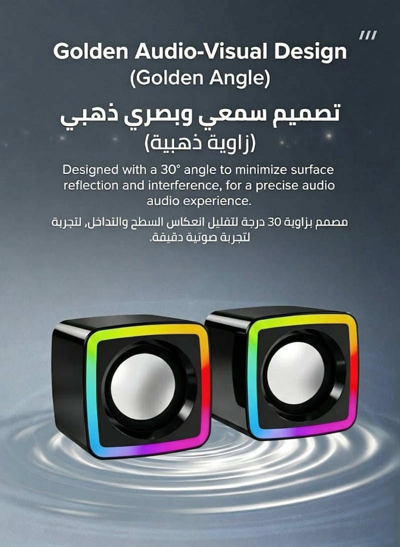 T-WOLF Computer Speaker  wired USB desktop subwoofer with RGB colorful lighting effects, 360 ° surround sound, and 3.5mm audio jack, suitable for PC laptops - Image 5